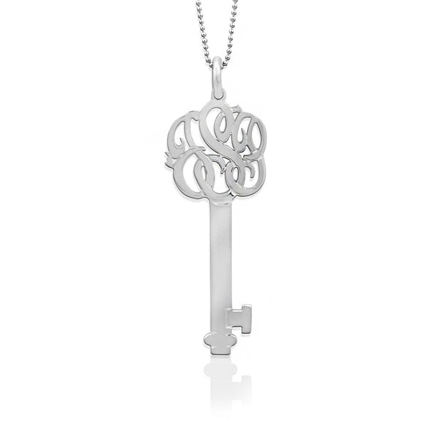 Jane Basch Monogram Key Pendant & Chain - Sterling Silver