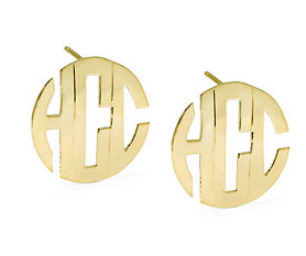 Jane Basch Block Monogram Post Earrings - 14K Gold or Gold Vermeil