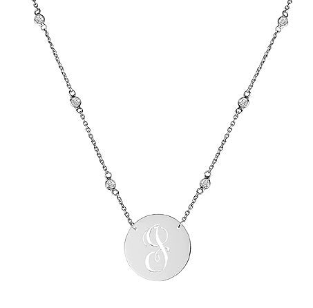 Jane Basch Pierced Initial Sterling Silver Necklace/CZ Chain