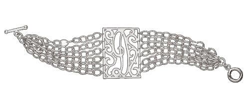 Jane Basch Sterling Silver Lace Rectangle Initial Bracelet