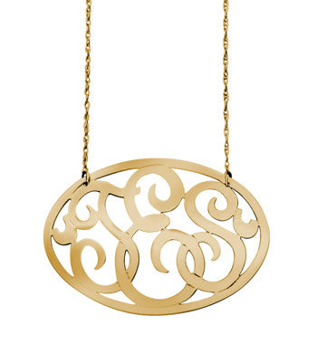Basch 1.25" Oval Monogram Necklace - Gold Vermeil