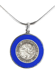 Silver St Christopher Medal - Royal Blue Rim