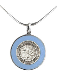 Silver St Christopher Medal - French Blue Rim