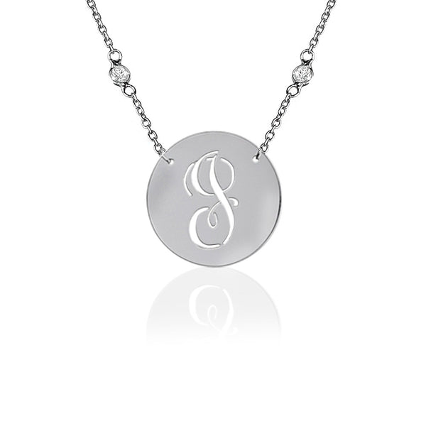 Jane Basch Pierced Initial Sterling Silver Necklace/CZ Chain