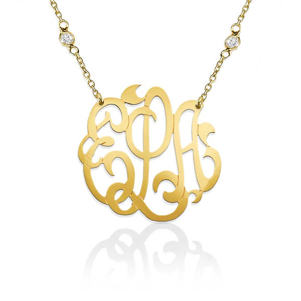 Jane Basch Designs Gold Monogram Necklace on CZ Station Chain