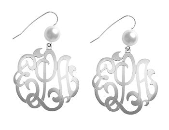 Jane Basch Lace Monogram Earrings/Pearl- Sterling Silver