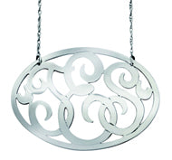 Jane Basch 1.25" Sterling Silver Oval Monogram Necklace