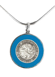 Silver St Christopher Medal - Caribbean Blue Rim