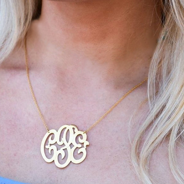 Jane Basch Lace Monogram Necklace - 14K Gold or Gold Vermeil